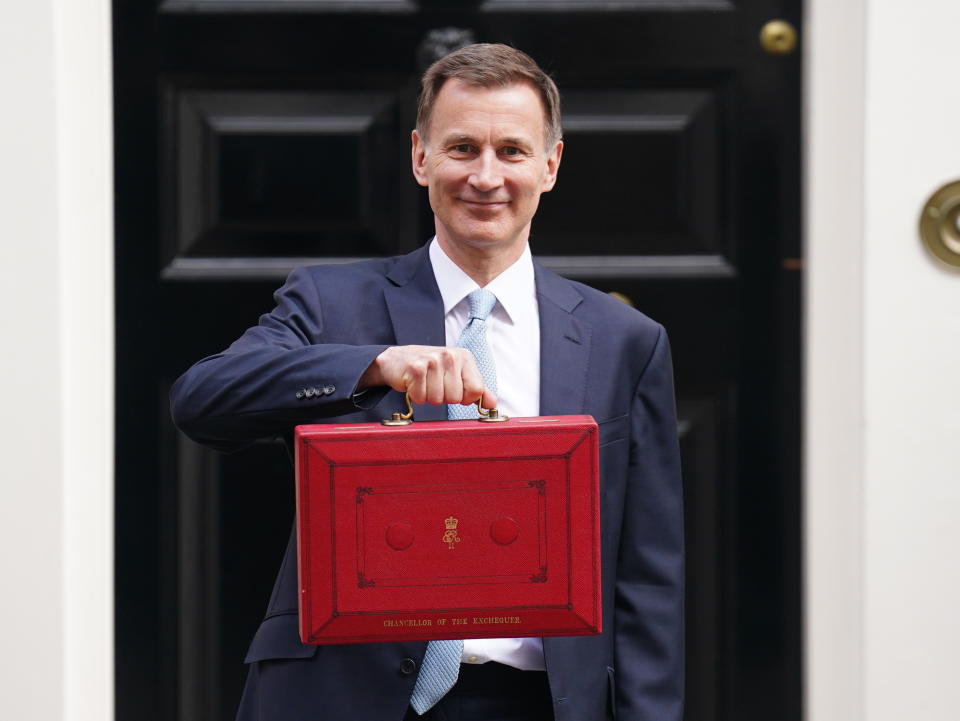 Chancellor of the Exchequer Jeremy Hunt leaves 11 Downing Street, London, with his ministerial box before delivering his Budget in the Houses of Parliament. Picture date: Wednesday March 6, 2024. (Photo by James Manning/PA Images via Getty Images)