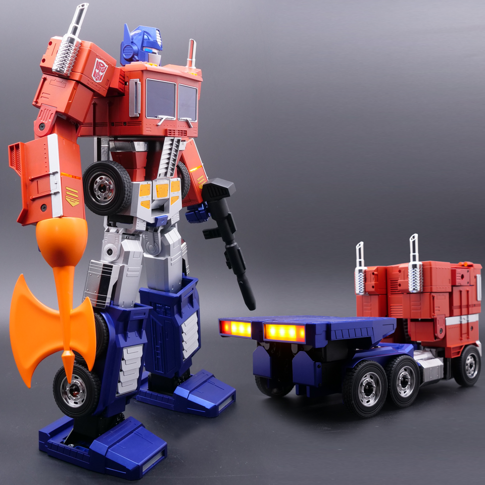 An Optimus Prime toy both as a robot and in truck form