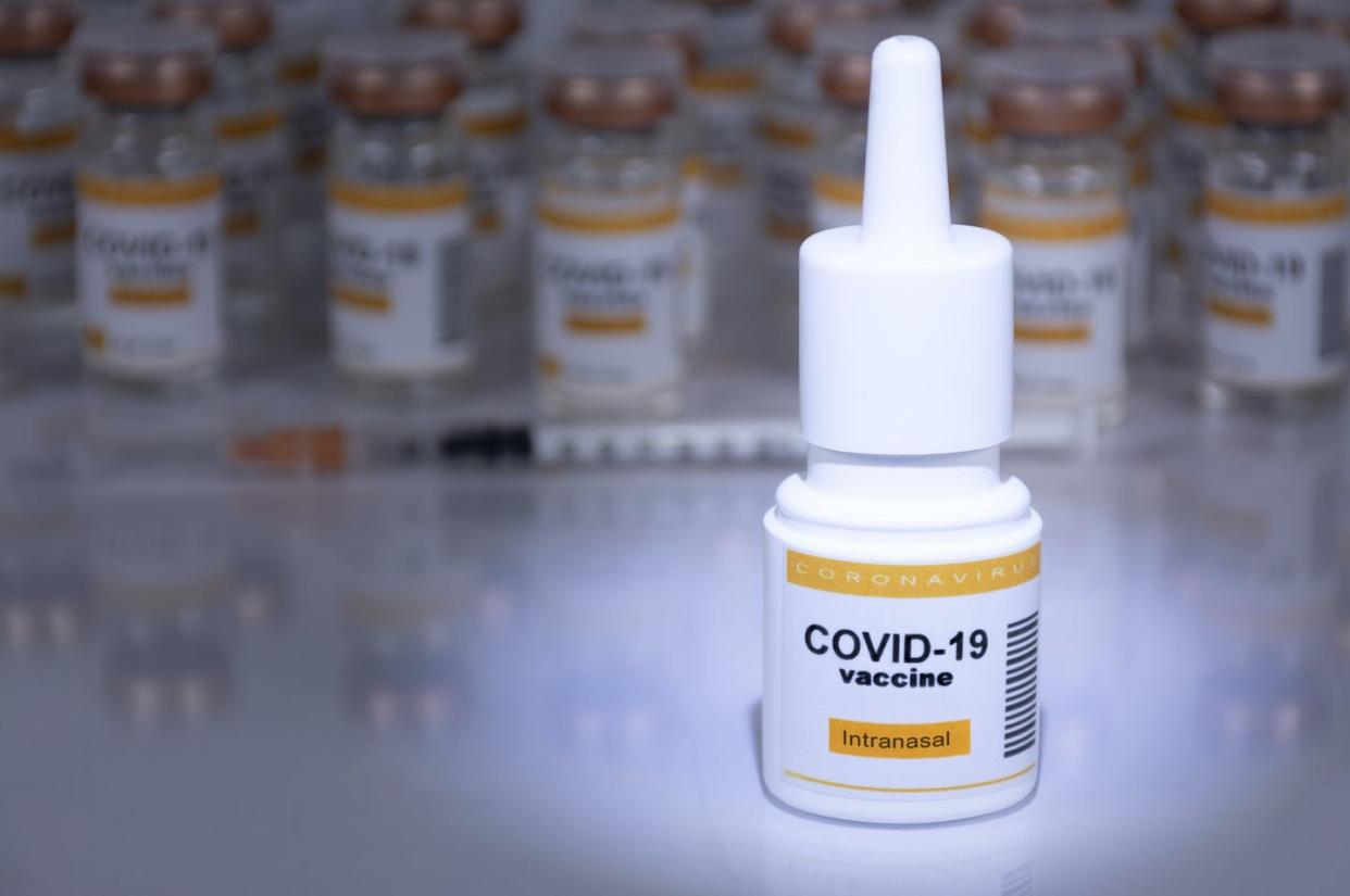 <span class="caption">Seven nasal vaccines for COVID-19 are currently in clinical trials around the world.</span> <span class="attribution"><a class="link " href="https://www.gettyimages.com/detail/photo/inhaler-with-spanish-vaccine-royalty-free-image/1309614868?adppopup=true" rel="nofollow noopener" target="_blank" data-ylk="slk:VSargues/iStock via Getty Images;elm:context_link;itc:0;sec:content-canvas">VSargues/iStock via Getty Images</a></span>