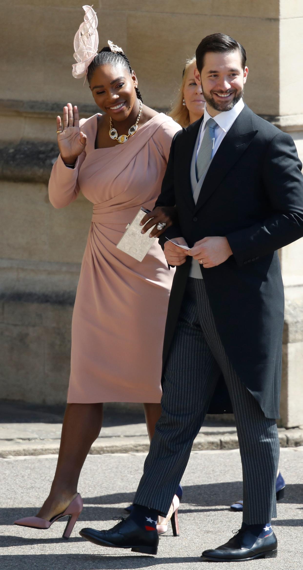 Serena Williams, with husband Alexis Ohanian, wore pink heels to the wedding itself. (Photo: Odd Andersen/AFP/Getty Images)