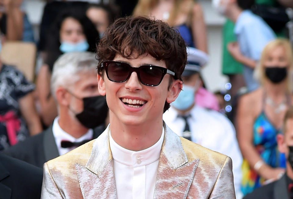 Timothée Chalamet Returns to the Red Carpet in Silver Tom Ford Suit and  Heeled Boots at Cannes Film Festival