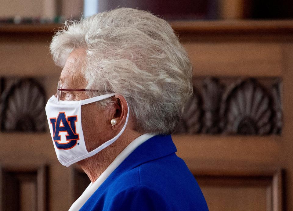 Alabama Gov. Kay Ivey arrives at the Capitol on July 15 to announce a statewide mask order.