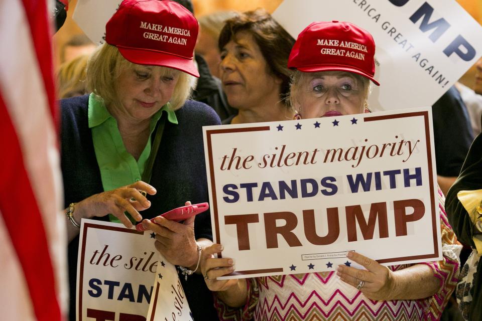 Donald Trump supporters at his Sept. 28, 2015, news conference at Trump Tower in New York. (Photo: DOMINICK REUTER/AFP via Getty Images)