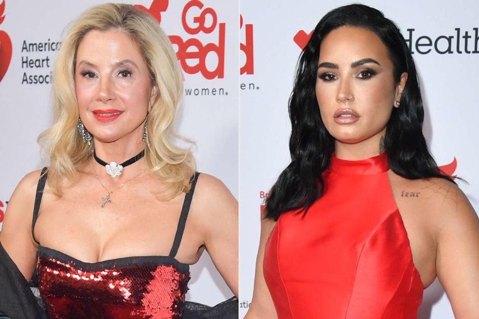 <p>Stephen Lovekin/Shutterstock; Erik Pendzich/Shutterstock</p> Mira Sorvino and Demi Lovato on Jan. 31, 2024 in New York City.