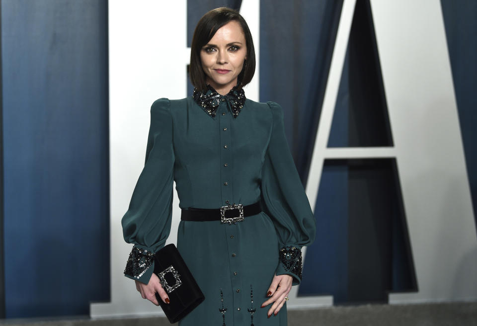 FILE - In this Feb. 9, 2020 file photo, Christina Ricci arrives at the Vanity Fair Oscar Party in Beverly Hills, Calif. Ricci turns 42 on Feb. 12. (Photo by Evan Agostini/Invision/AP, File)