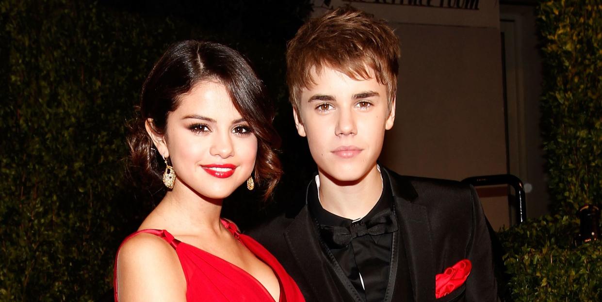 west hollywood, ca   february 27  actress selena gomez and musician justin bieber attend the 2011 vanity fair oscar party hosted by graydon carter at the sunset tower hotel on february 27, 2011 in west hollywood, california  photo by christopher polkvf11getty images for vanity fair