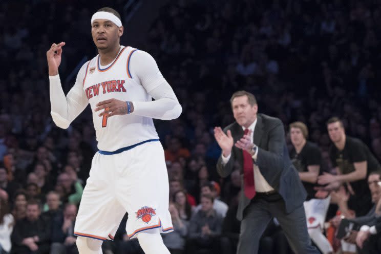 Carmelo Anthony’s trade bonus at the deadline will be $9,187,617. (AP) 