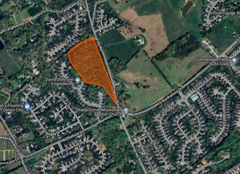 Mesana Investments LLC is looking to rezone 13.47 acres to allow five homes per acre across this site on Harvey Road near Northshore Drive.
