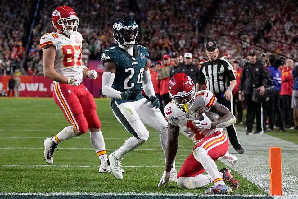 Kansas City Chiefs running back Jerick McKinnon decided against scoring a touchdown and stopped short of the goal line against the Philadelphia Eagles during Super Bowl 57, ensuring the Chiefs would be able to run down the clock. Kansas City captured its third title with a 38-35 win.