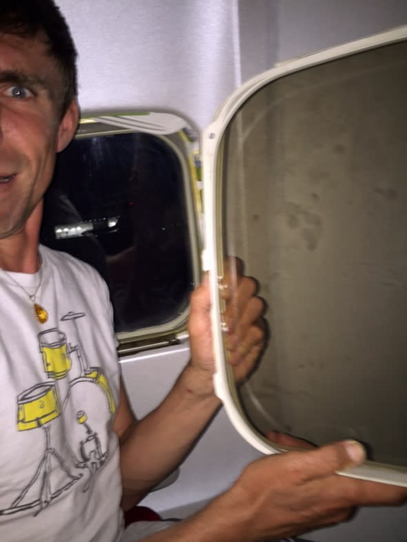 Ryanair passenger shocked when 'window' falls on his lap during landing