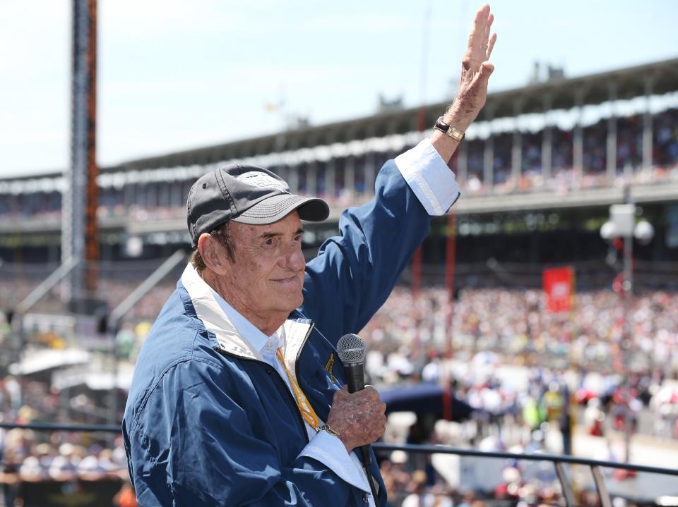 During his last appearance at Indianapolis Motor Speedway, Jim Nabors waves to fans before the 98th Indianapolis 500 on May 25, 2014.