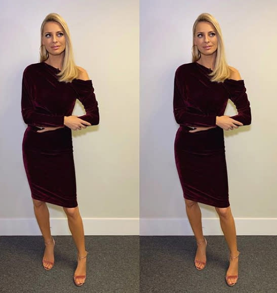 Tess Daly's burgundy velvet dress just made us want to go to a Christmas  party right now