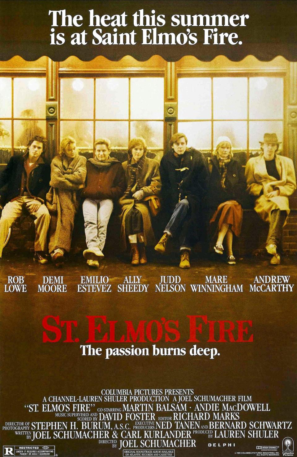 Andrew McCarthy, Mare Winningham, Rob Lowe, Judd Nelson, Ally Sheedy, Demi Moore, Emilio Estevez in St. Elmo’s Fire