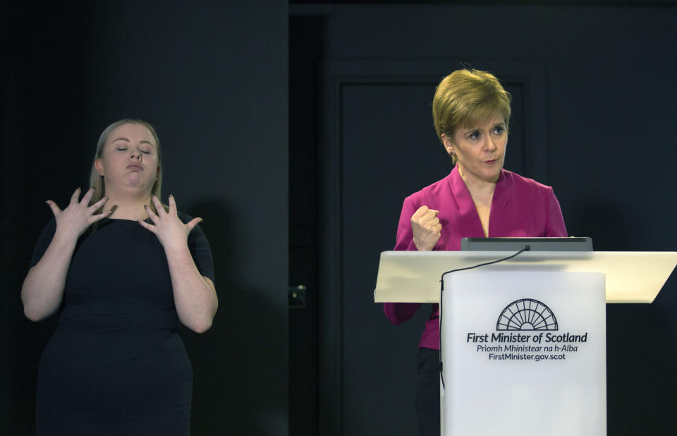 First Minister Nicola Sturgeon holding a media briefing at St Andrew�s House in Edinburgh on Coronavirus (COVID-19) after she had taken part in the UK Government�s COBRA meeting. Picture date: Monday March 16, 2020. See PA story HEALTH Coronavirus Scotland. Photo credit should read: David Cheskin/PA Wire