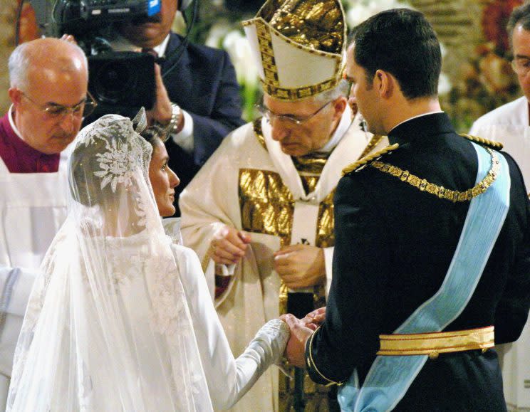 Felipe and Letizia married in a grand cathedral in Madrid in 2004. (Photo: Getty)