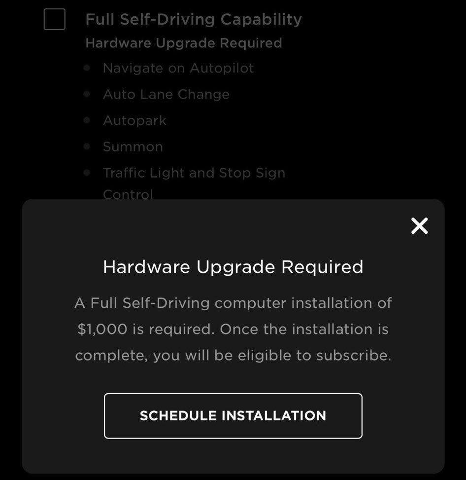 Full Self-Driving upgrade screenshot