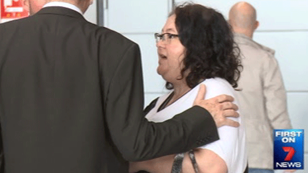 Emma Parkinson's mother and uncle were met by an Australian embassy staff member. Photo: 7 News