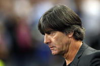 Germany's head coach Joachim Loew arrives on the pitch prior to a UEFA Nations League soccer match between France and Germany at Stade de France stadium in Saint Denis, north of Paris, Tuesday, Oct. 16, 2018. (AP Photo/Christophe Ena)