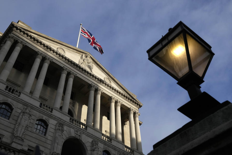 The Bank of England has raises interest rates for the 10th consecutive time The Union Jack flag waves on top of the Bank of England in London, Thursday, Feb. 2, 2023. The Bank of England is expected to raise interest rates by as much as half a percentage point. That would outpace the latest hike by the U.S. Federal Reserve. The move on Thursday comes as the central bank seeks to tame decades-high inflation that has driven a cost-of-living crisis and predictions of recession. (AP Photo/Frank Augstein)