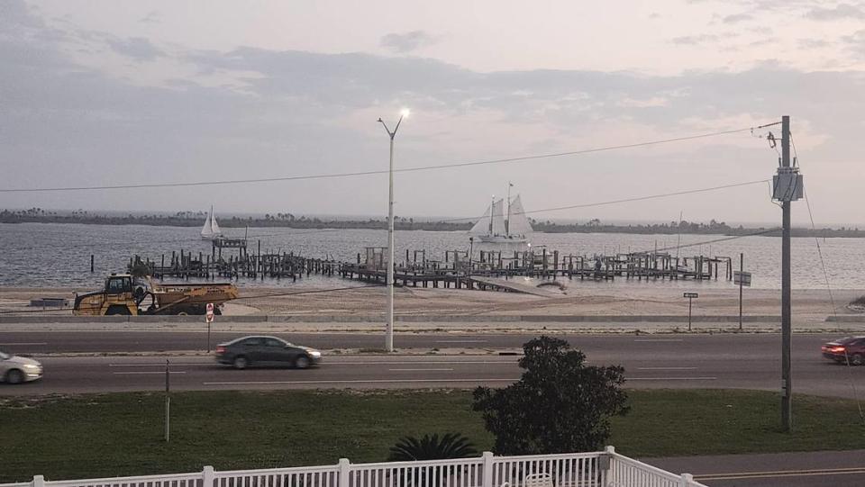 A view of the Biloxi Schooner is seen from the deck of the Biloxi Yacht Club building on the front beach in Biloxi. The building recently was sold to the new owner of the former Margaritaville Casino in Biloxi.