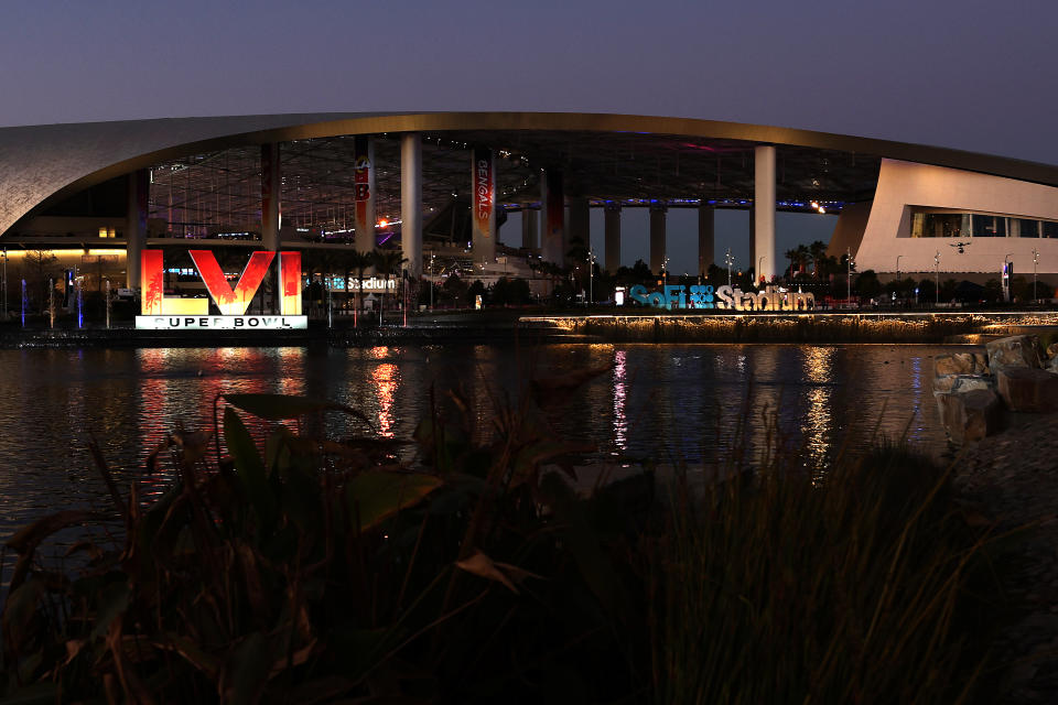 INGLEWOOD, CALIFORNIA - FEBRUARY 10: A general view of SoFi Stadium ahead of Super Bowl LVI between the Cincinnati Bengals and Los Angeles Rams on February 10, 2022 in Inglewood, California. (Photo by Rob Carr/Getty Images)