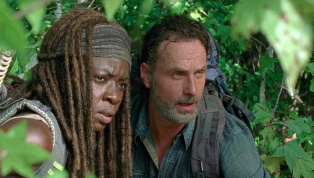 Danai Gurira as Michonne and Andrew Lincoln as Rick Grimes in "The Walking Dead" on AMC<p>AMC</p>