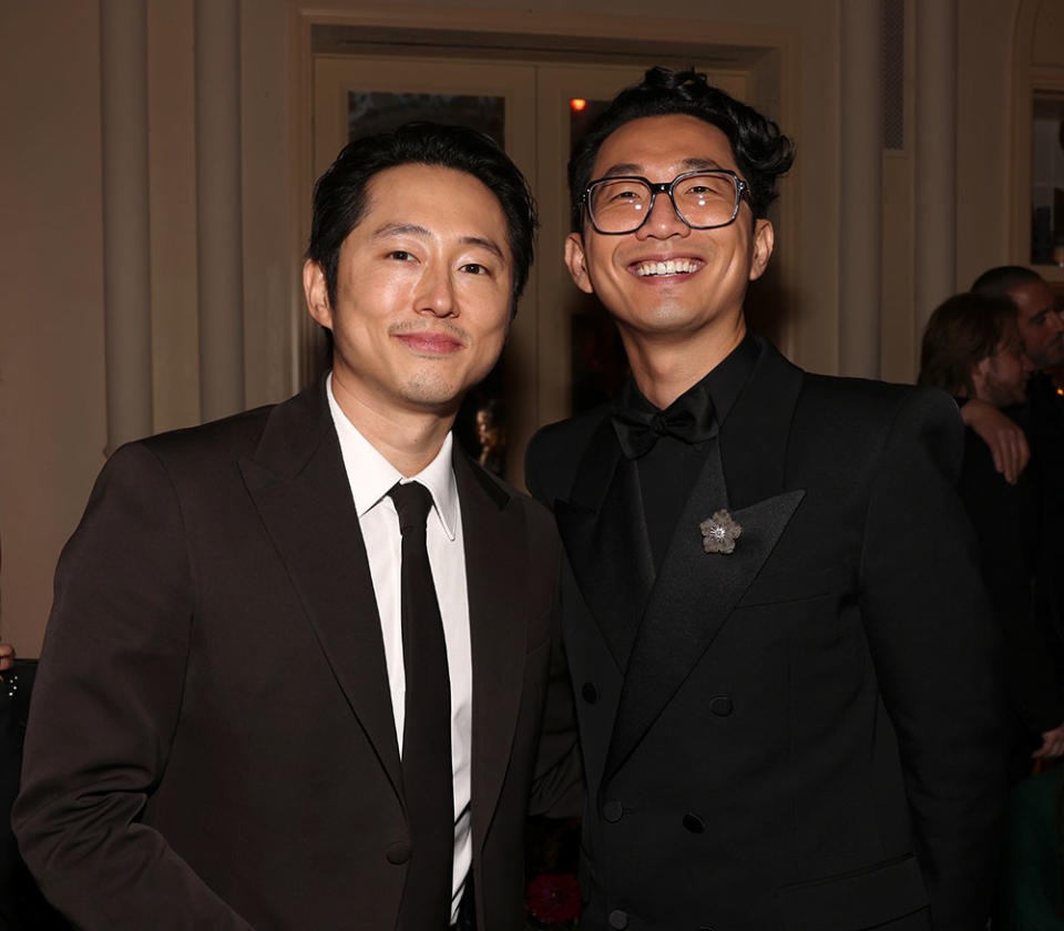 Steven Yeun and Lee Sung Jin attend the 2024 Netflix Primetime Emmys after party on January 15, 2024 in Los Angeles, California.