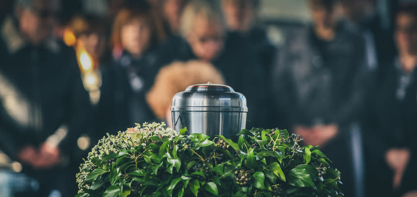 A stock image of an urn at a funeral. 