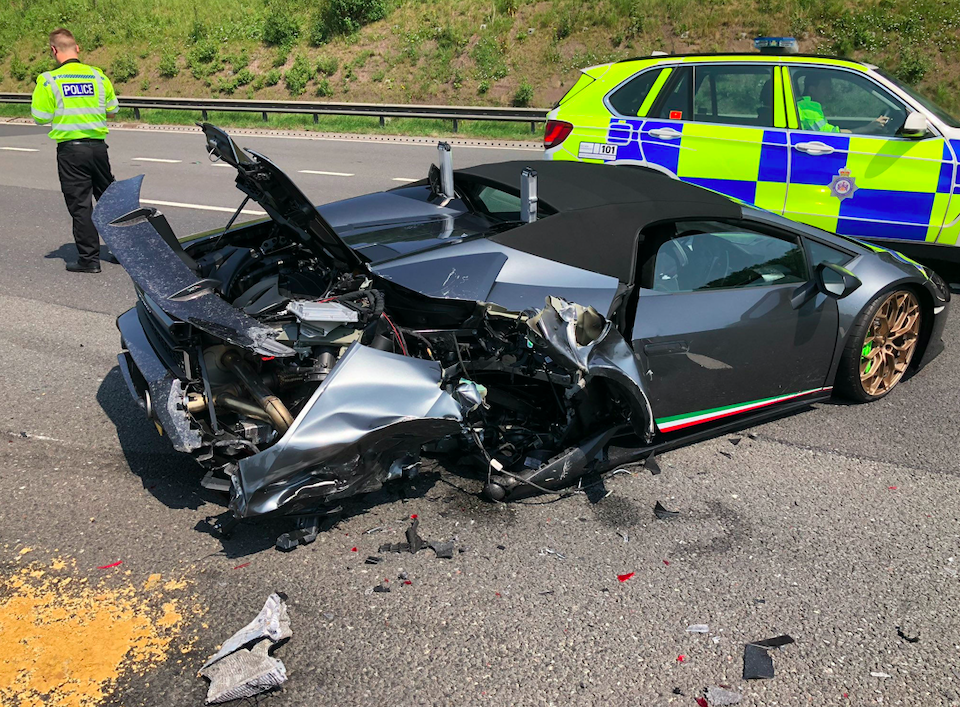 Pictures of the remains of the sports car were posted on social media after the shunt on the M1. (WYP Roads Policing Unit/PA)