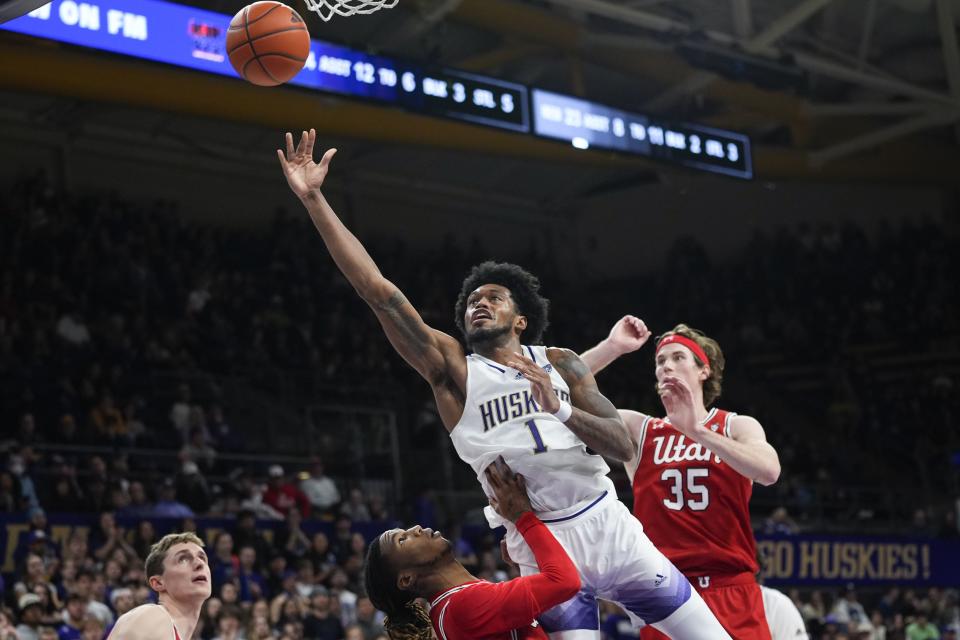 Washington forward Keion Brooks Jr. goes to the basket against Utah Saturday, Jan. 27, 2024, in Seattle. Washington crushed the Utes, 98-73. | Lindsey Wasson, Associated Press