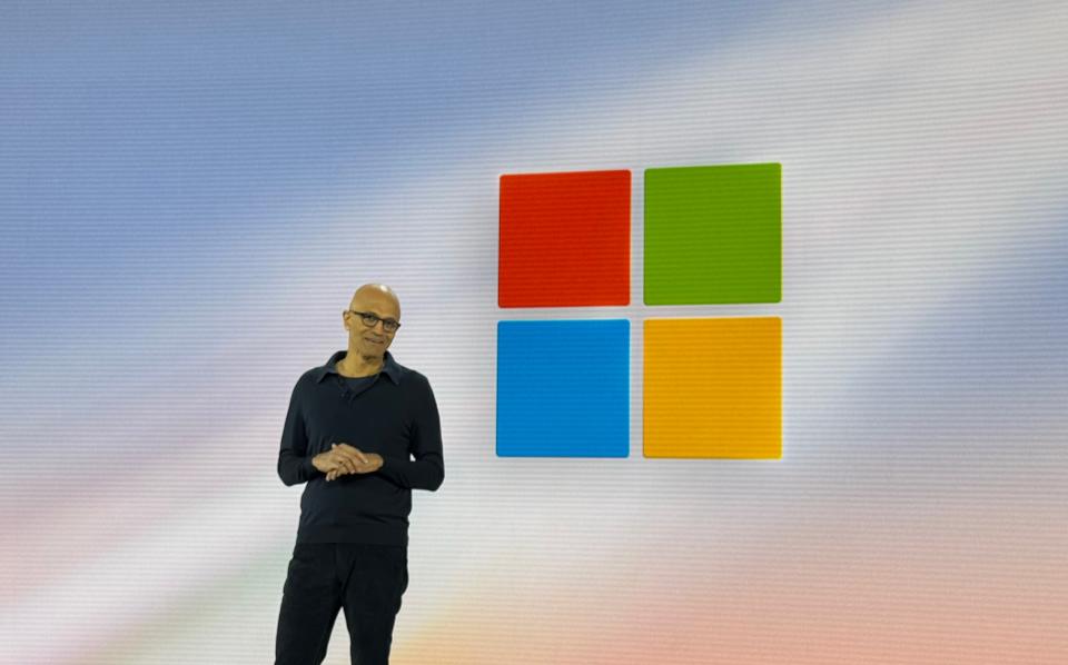 Microsoft CEO Satya Nadella gives his keynote during the company's Windows event on Monday, May 20 at its headquarters in Redmond. (Image: Howley)