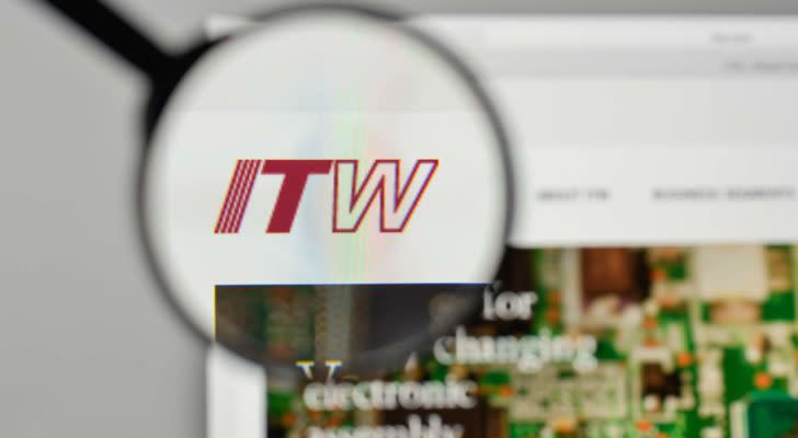 Illinois Tool Works (ITW) logo magnified while being displayed on a web browser