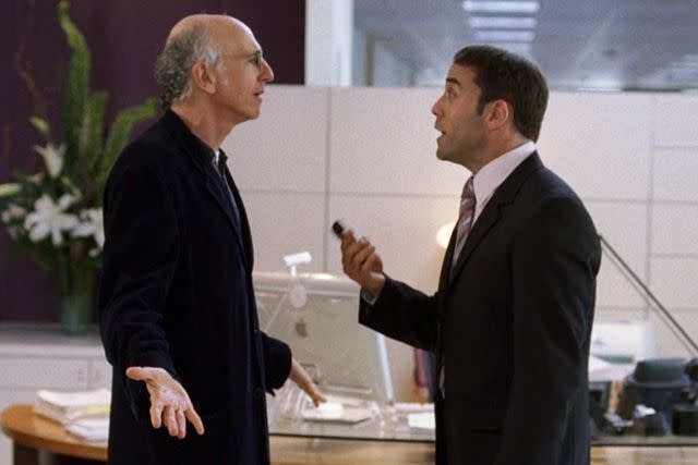 <p>HBO</p> Larry David and Jeremy Piven on Entourage in 2004