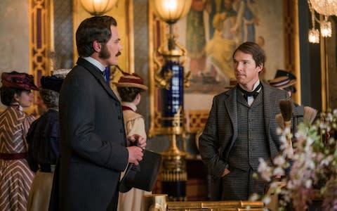 Michael Shannon (left) as Westinghouse, with Cumberbatch as Edison - Credit: Dean Rogers