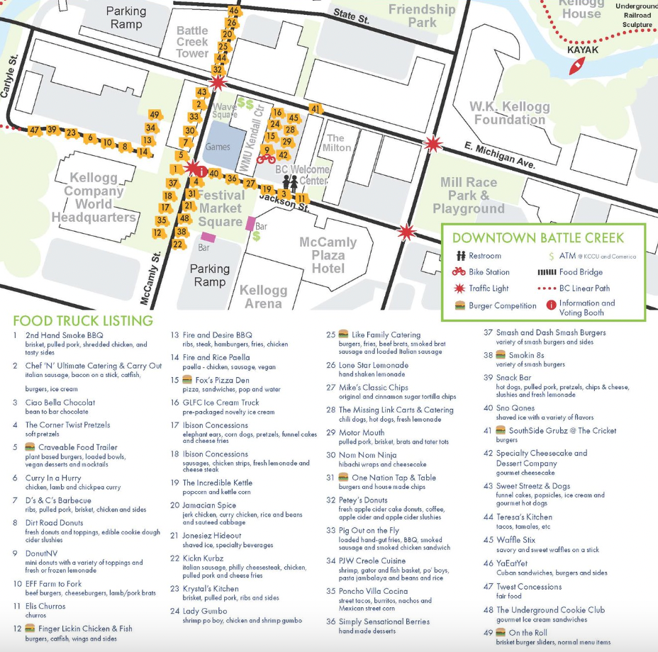 A look at the vendor map for the eighth annual Backyard Burgers and Brews festival in Battle Creek.
