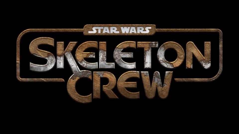 The title card, a mis-colored gray and bronze font on black background, for Star Wars: Skeleton Crew