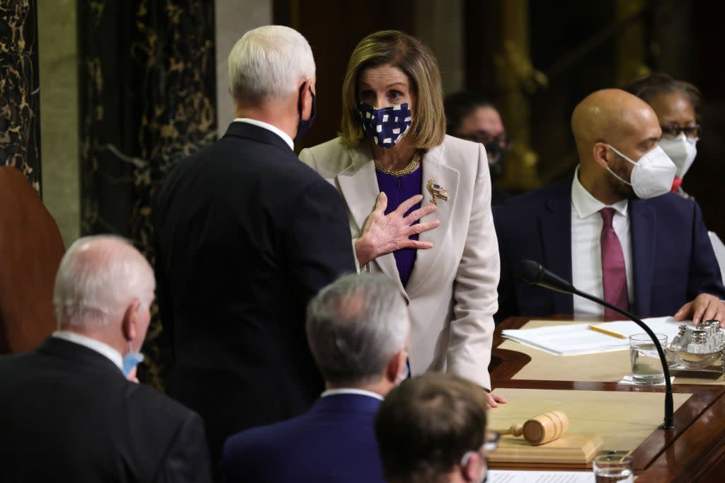 Vice President Mike Pence has told Speaker Nancy Pelosi he will not invoke the 25th Amendment to remove Donald Trump. (Getty Images)