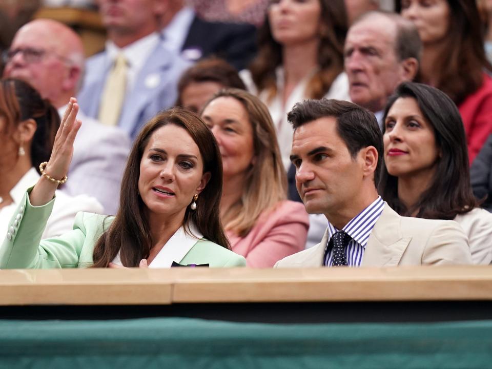 Kate Middleton and Roger Federer in the royal box at Wimbledon on July 4, 2023.