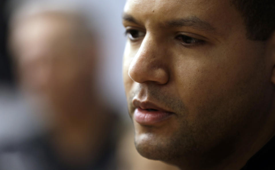 Cleveland Cavaliers general manager Koby Altman speaks to the media at the team's training facility, Friday, April 12, 2019, in Independence, Ohio. Once again, the Cavaliers are looking for a coach. The team parted ways with Larry Drew and have begun their search for his replacement to continue their rebuild. (AP Photo/Tony Dejak)