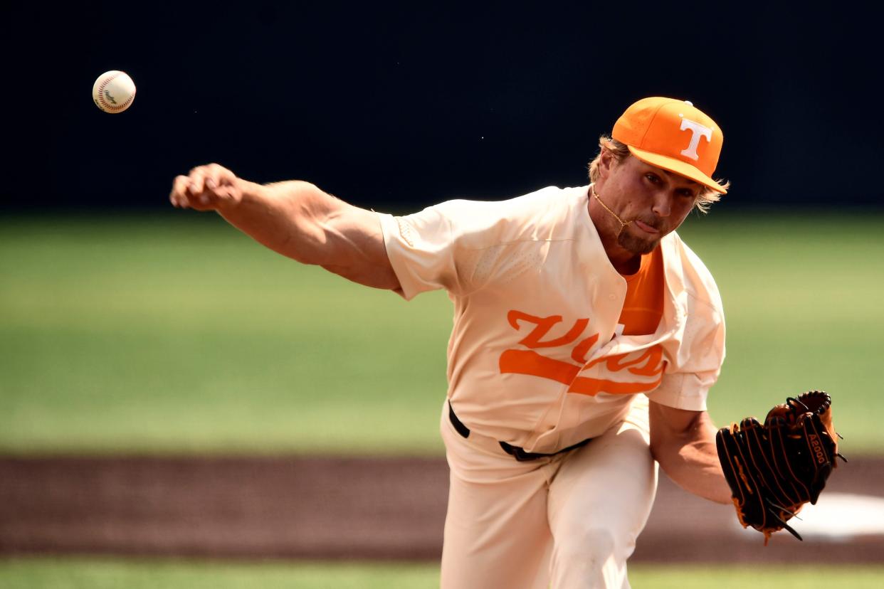 Tennessee's Ben Joyce (44) pitches against Auburn during an NCAA baseball game in Knoxville, Tenn. on Sunday, May 1, 2022.