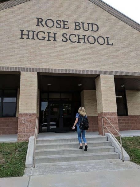 PHOTO: Grace Thomas, 18, enters Rose Bud High School in Rose Bud, Ark., Feb. 20, 2023. (Courtesy Steve Grappe)