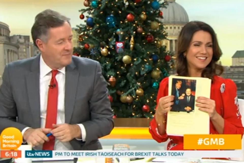 Having a laugh: Piers Morgan was mocked by Susanna Reid (ITV)