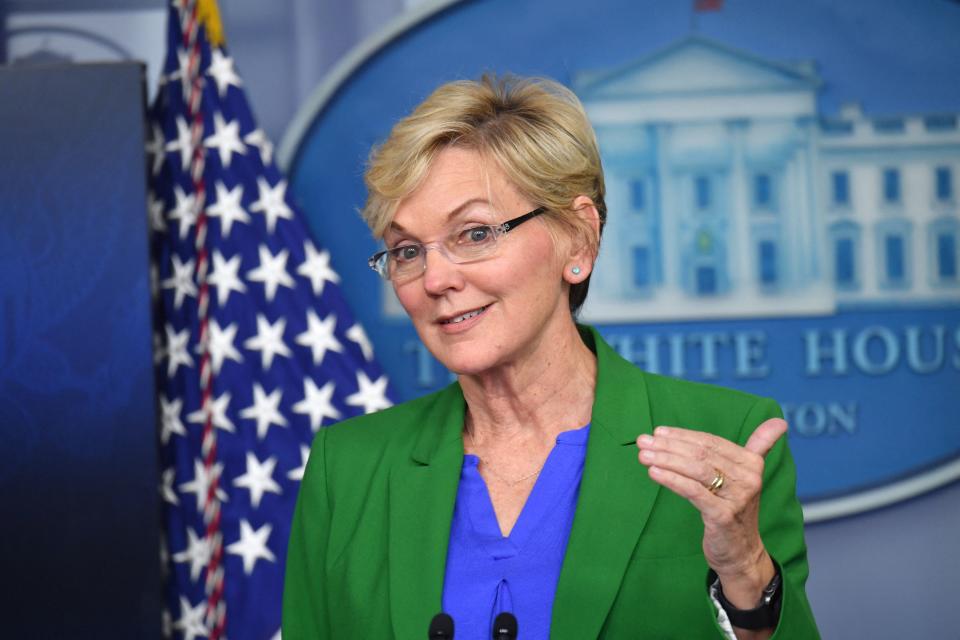 Secretary of Energy Jennifer Granholm holds a press briefing in the Brady Briefing Room of the White House in Washington, DC on May 11, 2021. (Photo by Nicholas Kamm / AFP) (Photo by NICHOLAS KAMM/AFP via Getty Images)