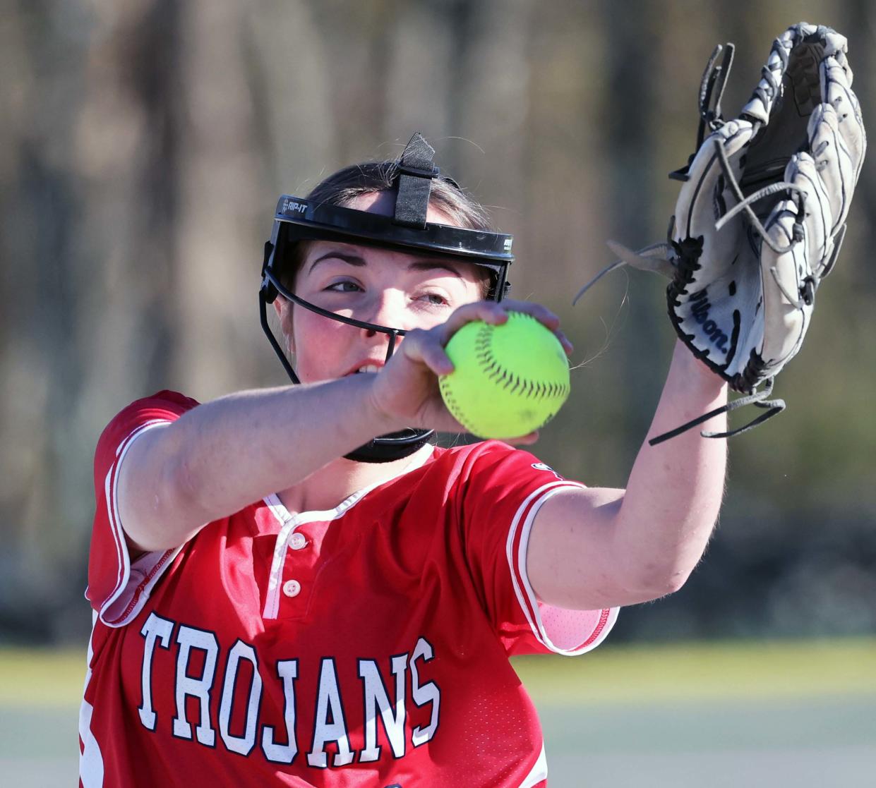 Bridgewater-Raynham pitcher Chloe Martin delivers a pitch during a game against Brockton on Thursday, April 25, 2024.