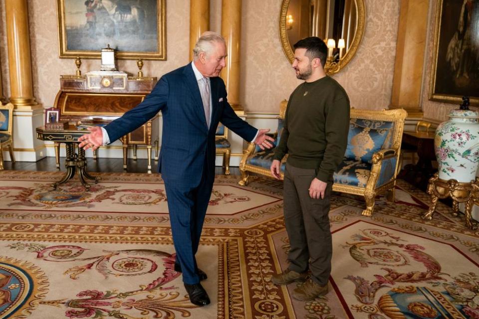 King Charles welcomes Volodymyr Zelenskiy to Buckingham Palace