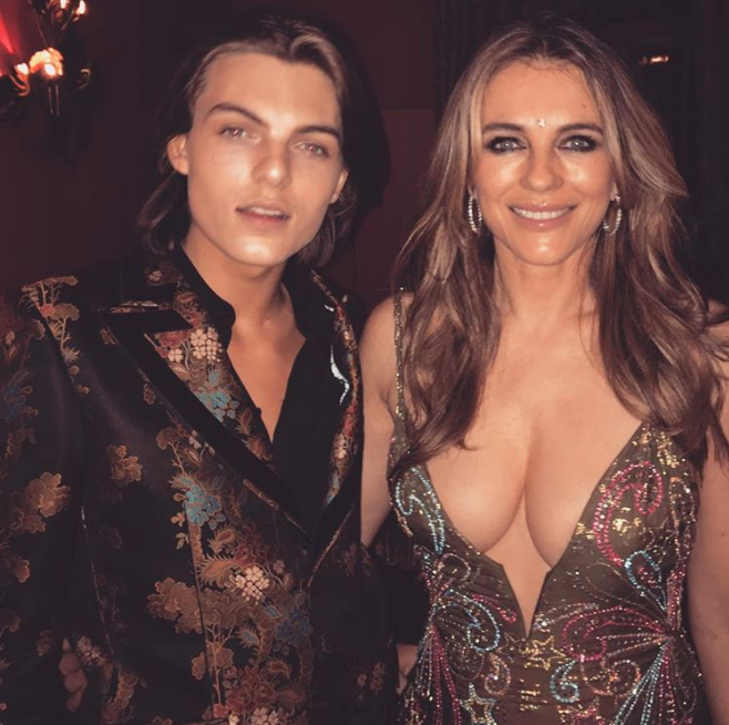 The 52-year-old was slammed for wearing this plunging dress to her son's 16th birthday party. Photo: Instagram/Liz Hurley