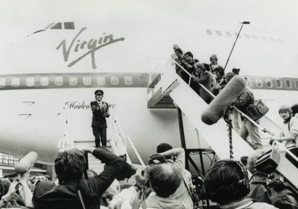 Maiden flight: Richard Branson at Gatwick airport ahead of the first Virgin Atlantic departure to Newark New York (Virgin Atlantic)