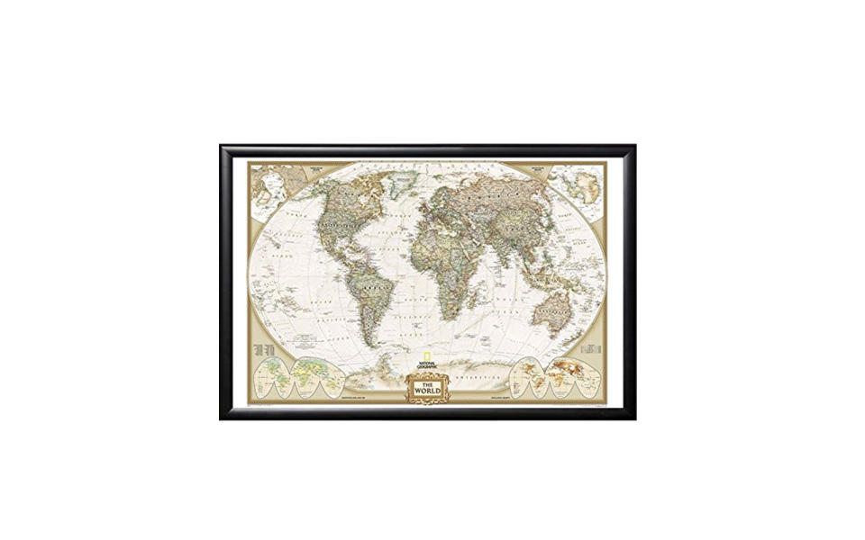 Framed National Geographic World Map with Push Pins