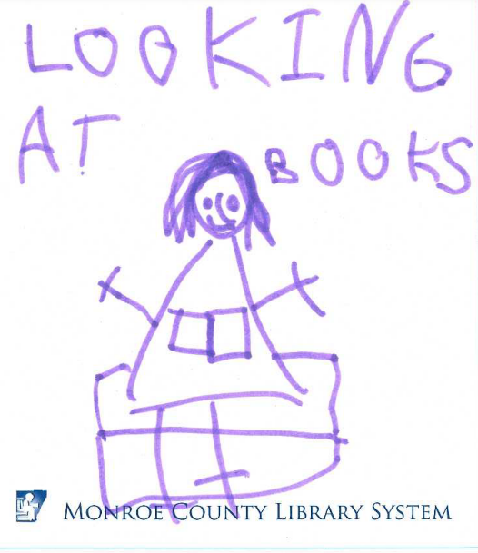 A young Monroe County Library System patron drew a picture of a favorite library activity. Patrons of all ages are invited to share their fond memories of the local library system in honor of its 90th anniversary.