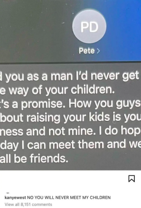 in the text, Pete assures Kanye that's he'd never get in the way of his kids